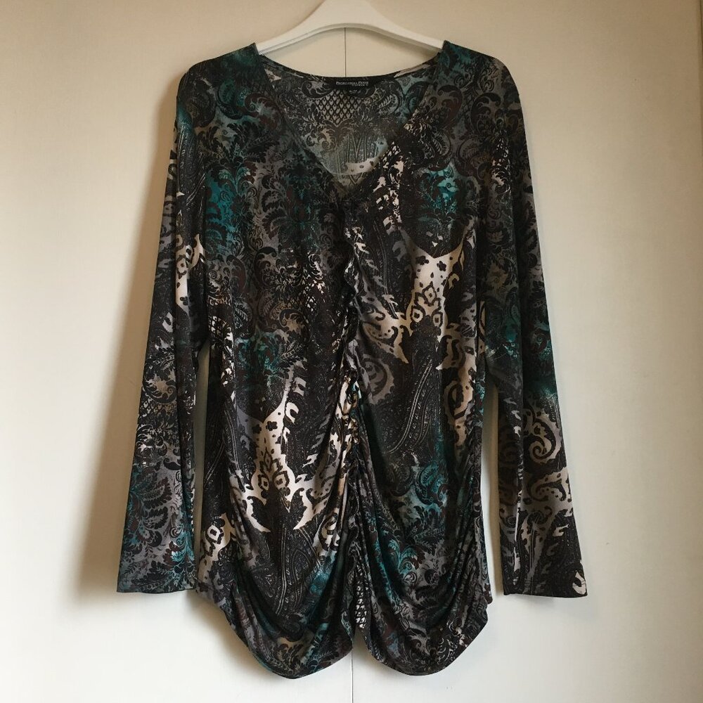 Vintage Conrad C Made in Canada Paisley Damask Ruffled Blouse